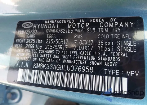 2020 Hyundai Kona Electric Limited z USA, uszkodzony, nr VIN KM8K33AG8LU076958